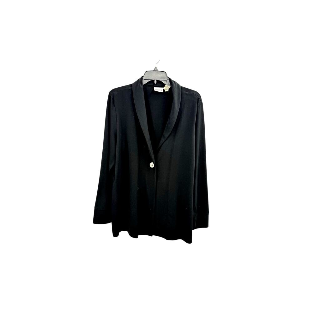 Chico's Single Button Black Slinky Jacket Zip Sleeves Size 3